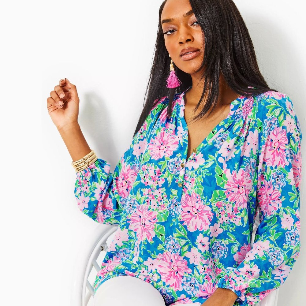 Lilly Pulitzer Elsa Silk Top, Multi Spring In Your Step - Picture 7 of 9